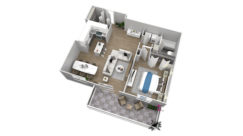 Floor plan for 1 bed, 1 bath, 705 sqft